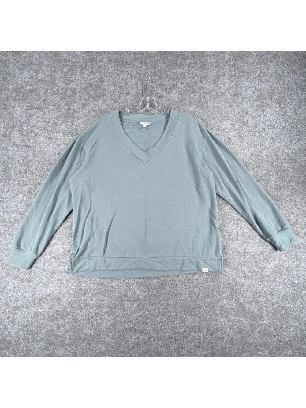 Orvis Sweatshirt Womens L Slate Blue Fleece V-Neck Relaxed Fit Drop Shoulder
